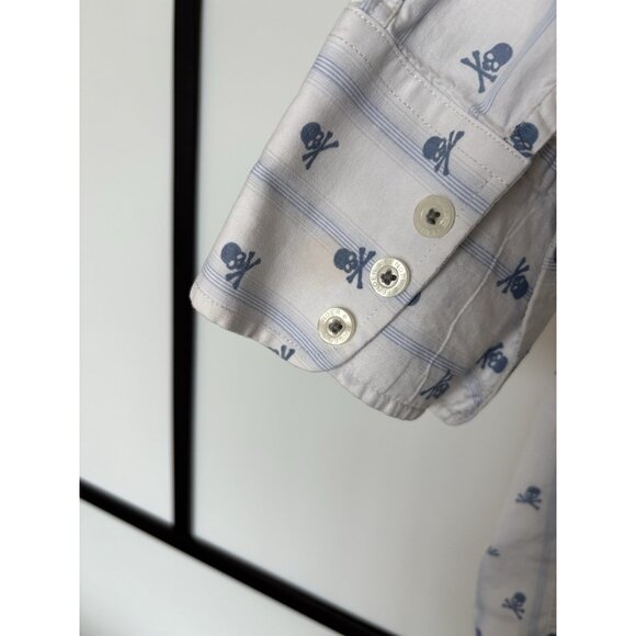 Fender White Button Down Shirt Mens Medium Rock Roll Skulls - Picture 12 of 16